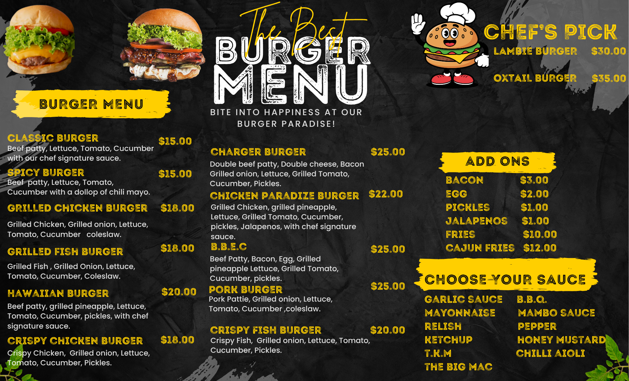 The Best Burger menu